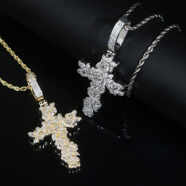 

new hip hop cross pendant with rope chain for women men rose shape charm plated gold silver punk styles jewelry drop ship