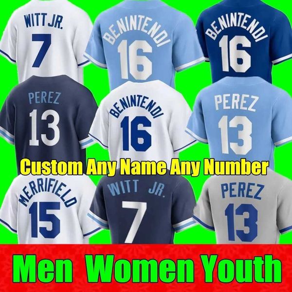 

7 bobby witt jr. custom baseball jersey 16 bo jackson 5 george brett perez city 51 brady singer 2 michael taylor 17 hunter dozier zack grein, Blue;black