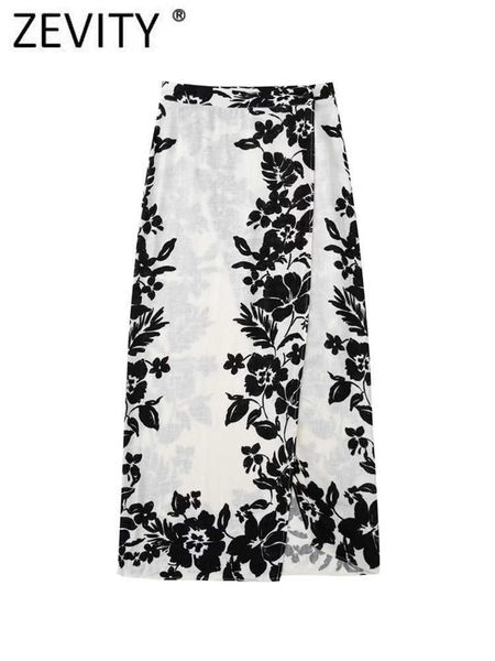 

skirts zevity mulher posio do vintage pintura a tinta floral impresso em linha reta midi saia faldas mujer senhora chique boto dividir vesti, Black