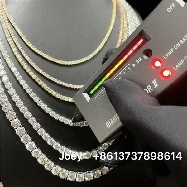 

hip hop jewelry 925 sterling silver vvs moissanite diamond flawless d color tennis chain necklace