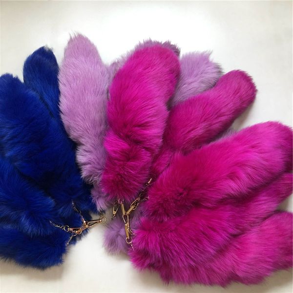 

10pcs/lots- 40cm/16" real fox fur tail dyed from natural blue fox fur tail keychain costume cosplay toys bag pendant, Silver