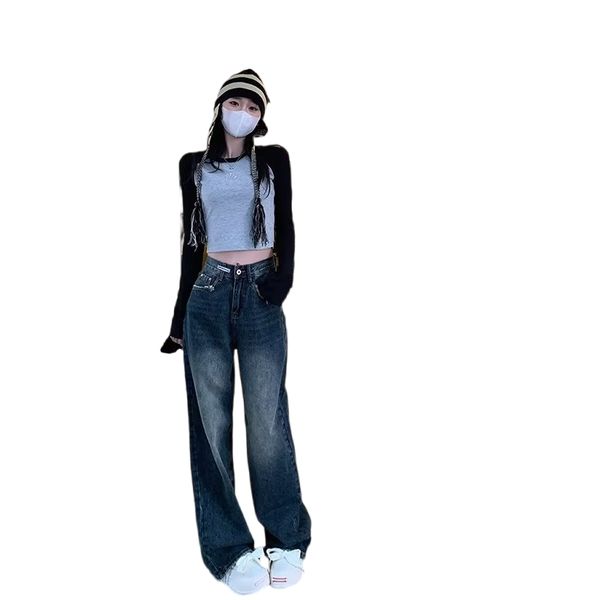 

jeans women's straight tube loose spring autumn/winter 2023 new high waist slim small wide leg floor sweeping pants, Blue