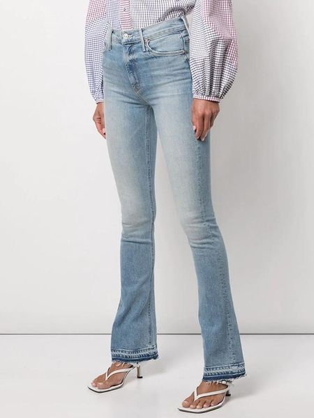 

jeans rowling mirror solid color buttons woman jeans high waist pocket cotton chlorine cowboy trousers casual classic flare pants 2022, Blue