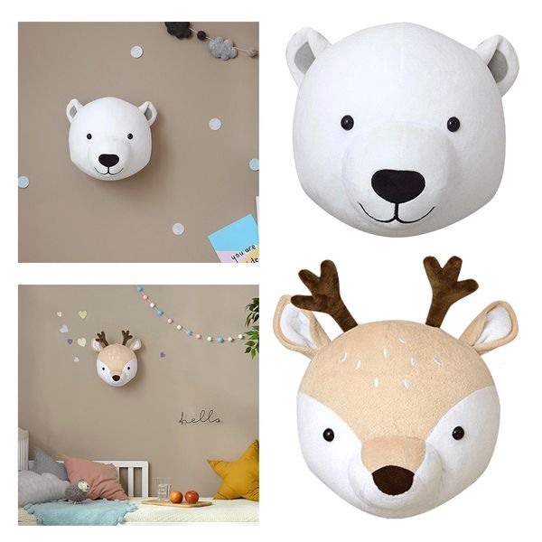 

wall decor animal deer bear head wall mount stuffed wall hanging bedroom decor stuffed animal plush toy princess doll girl kid gift 230417