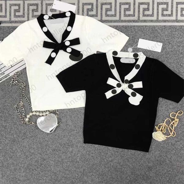 

balck white designer womens t-shirts spring summer fashion leisure luxury loose classic brand printed bow neckline pure cotton short sleeves