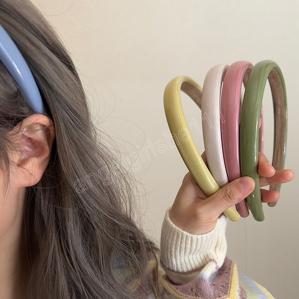 

korean sweet color pu leather hairband solid color headband head hoop girls washing face fashion hair accessories, Slivery;white