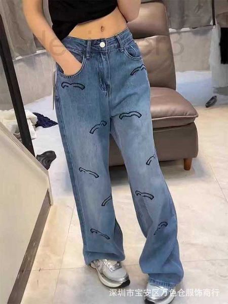 

women's jeans designer 2023 spring/summer new style chic hollow embroidery design versatile waist straight leg for women 9hve, Blue