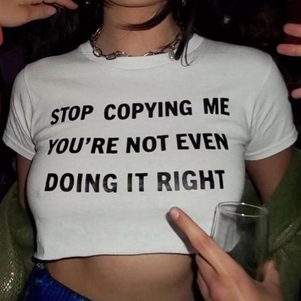 

women's tshirt scopying me you're not even doing it right women crop summer fashion y2k baby tee clothes ladies t shirts kawaii t, White