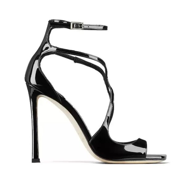

women's sandals high heels gladiator bride elegant sheepskin leather cross tie luxury square head wedding party euro 35-43, Black