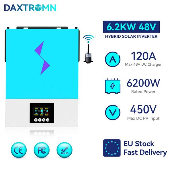 

daxtromn 6.2kw hybrid solar inverter pure sine wave 220vac 48vdc input 120a mppt solar charger controller 6200w
