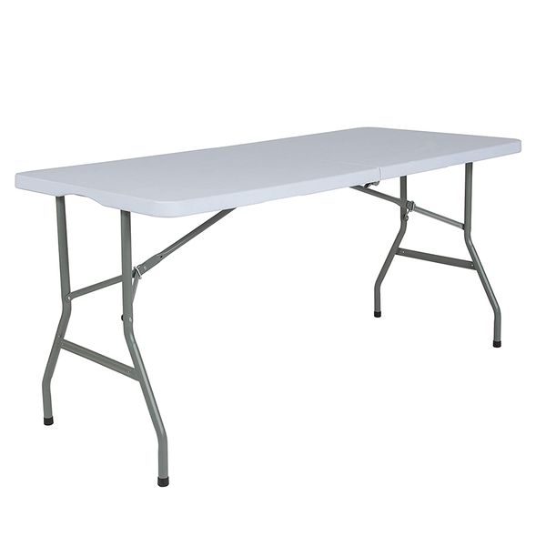 

camp furniture 4.97-foot bi-fold granite white plastic folding table