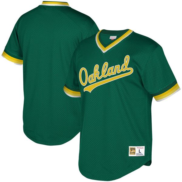 

athletics mitchell ness oakland cooperstown mesh batting v-neck baseball jersey green size s-4xl, Blue;black
