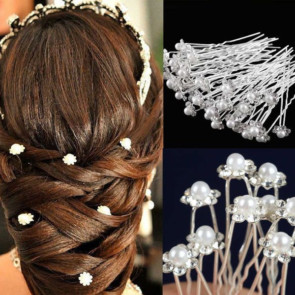 

wedding hair jewelry u-shaped pin metal barrette clip hairpins women hair accessories simulated pearl bridal wedding hairstyle design tools, Slivery;golden