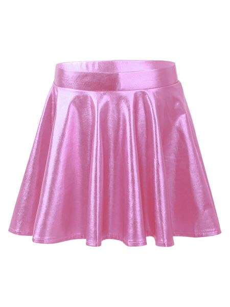 

skirts kids girls glossy metallic flared pleated a-line miniskirt soft dance athletic shiny scooter skirt with high elastic waistband 230417, Black