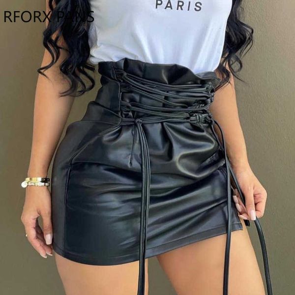 

skirts mulher soild elegants atam at mini saia de culottes de couro preto do plutnio j230417, Black