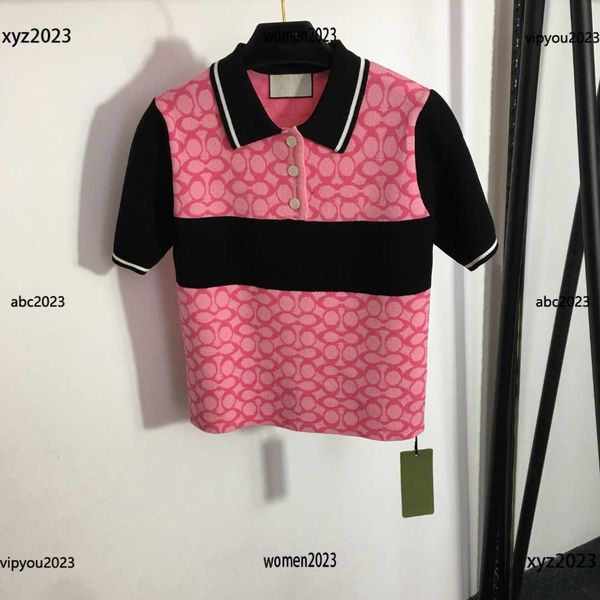 

luxury women's splicing design t shirt letter printing short sleeved knit shirt size 36-40 three buttons designer t-shirt new arrival, White