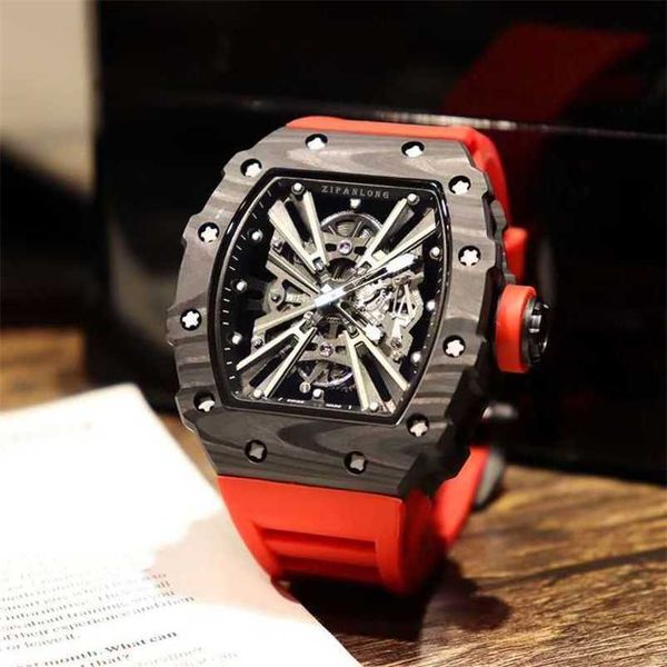 

milles watch mens watch personality fashion mens cool black technology carbon brazed dimension large dial barrel hollow out fully automatic, Slivery;golden