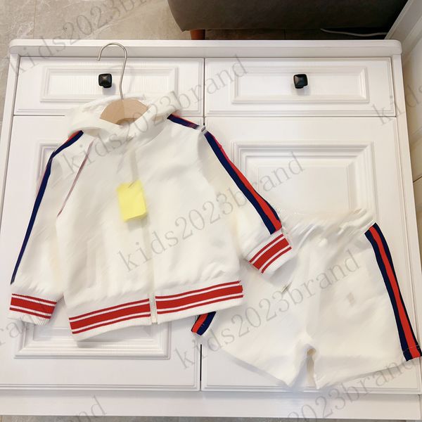 

23ss boys jackets sports sets brand designer children coat with shorts two pieces sets long sleeve white zip jacket fashion short pants trac