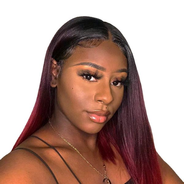 

99j/burgundy short bob human hair wigs pre plucked brazilian straight lace front wigs for women remy 13x4 lace frontal wig 180%, Black;brown