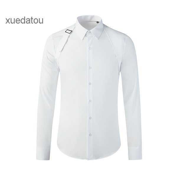 

ribbon brand business metal buckle over the shoulder men shirt long sleeve slim chemise homme high-end male dress shirts 1 fsn9, White;black