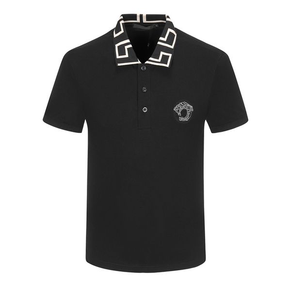 

cotton designer men's tee new crease resistant breathable t-shirt lapel commercial fashion casual print high-end polo short sleeve m-3x, White;black
