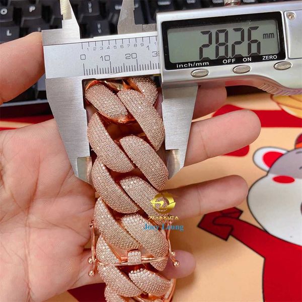

hip hop jewelry 28mm width 925 sterling silver rose gold plated iced out initial necklace bracelet moissanite cuban chain