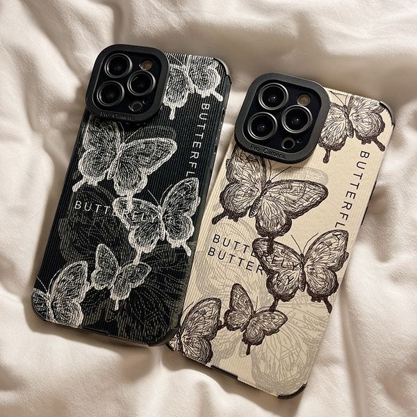 

fashion cases retro butterfly leather iphone case for iphone 14 pro max 13 12 11 xs xr 7 8 plus luxury soft silicone shockproof cover