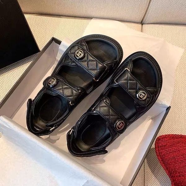 

sandal luxury designer leather sandals summer flat shoes fashion beach women slippers h letter drag slides flip flops for ladies slipper, Black