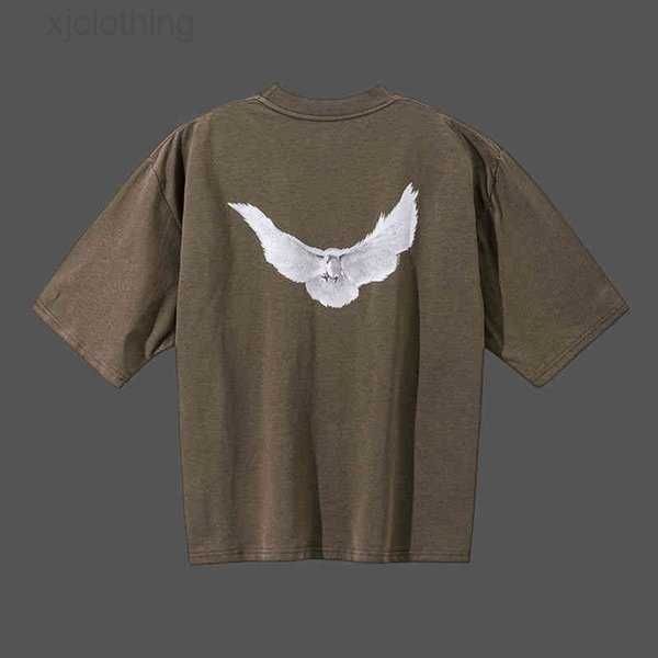 

designer kanyes classic wests t shirt three party joint peace dove printed washing water short sleeves high street mens and womens tees 1, White;black