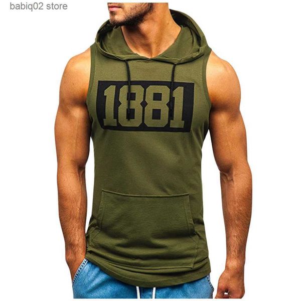 

men' tank men hoodies tank sleeveless muscle gym sport slim vest bodybuilding hooded hip hop streetwear workout 1881 letter tank t230, White;black