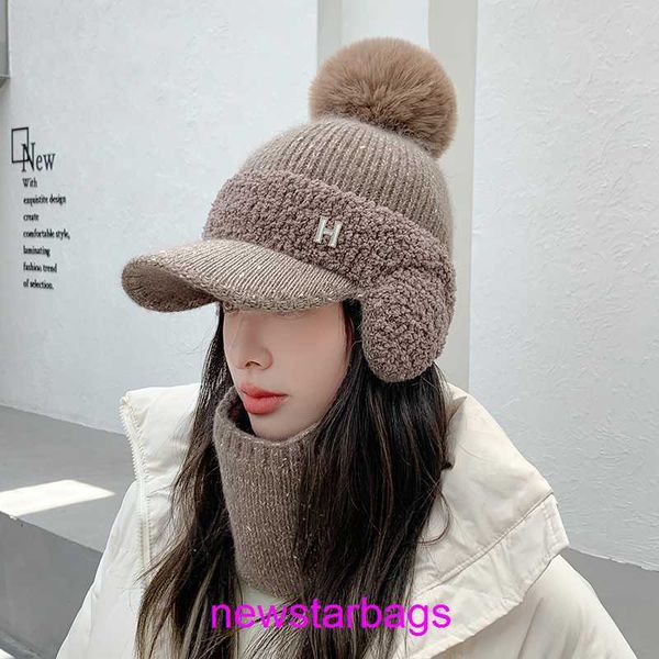 

original edition designer herms hat for sale korean version hat womens versatile winter trend warm wool ear protection plush and thickened c, Blue;gray