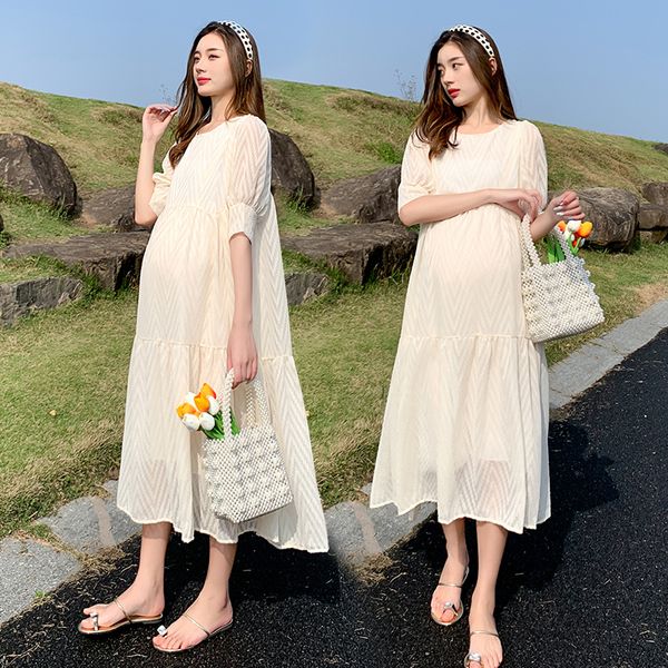 

maternity dresses 8070# summer korean fashion maternity long dress elegant a line loose clothes for pregannt women pregnancy clothing 230417, White