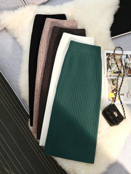 

skirts sweater knitted women autumn winter simple style aline female elegant fashion high waist midi lady 230417, Black