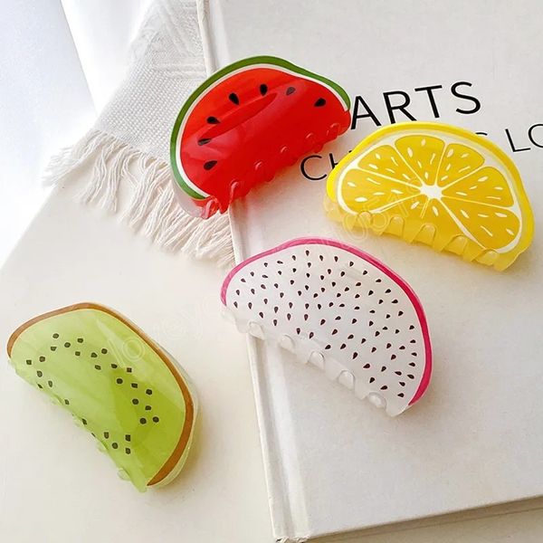 

creative design 8.5cm dragon fruit kiwi watermelon orange cute fruit hair clip claw hair accessories for women girls, Golden;silver