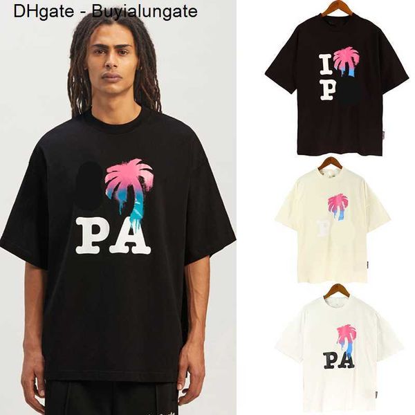 

palms designer mens t shirt women's angels tshirts colored palm tree letters printed round neck short sleeve lovers loose casual versat, White;black