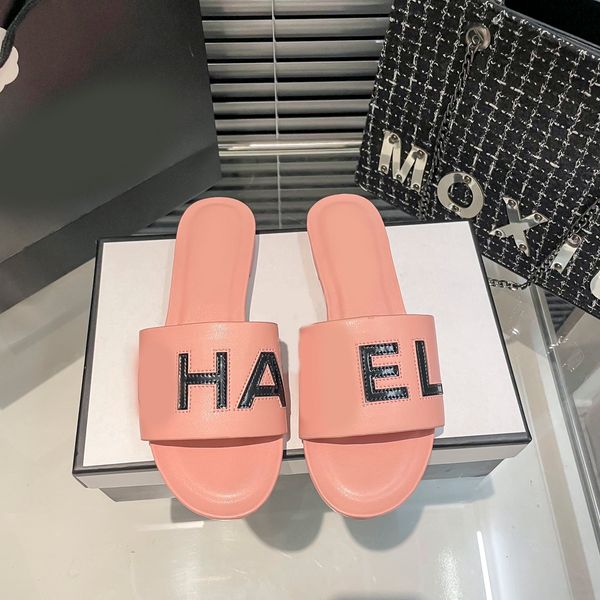 

women slides letter embroidered weave lether slippers chan classic beach slipper sandals lady comfortable sandal interlocking c chain flat m, Black
