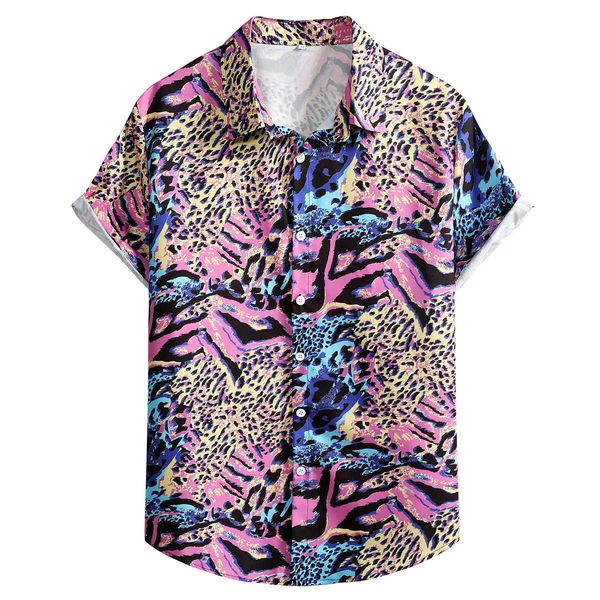 

men's casual shirts mens colorful leopard printed tropical beach shirt casual short sleeve button up summer haiian vacation shirt men, White;black