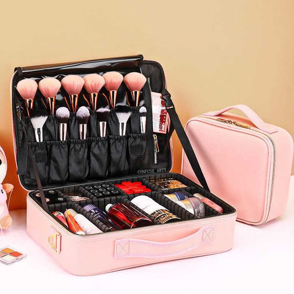 

cosmetic bags leather clapboard bag professional make up case large capacity storage handbag travel insert toiletry makeup bag 230417
