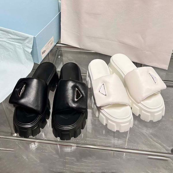 

slippers prad slide platform sandals shoes slip-on triangle flats sandal women luxury designer slides slipper factory footwear summer slippe, Black