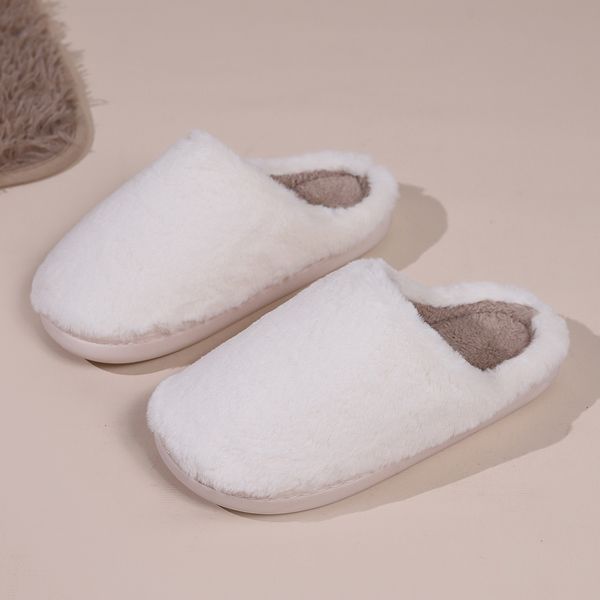 

designer slippers Simple solid color Plush winter warm TPR sole slippers, Khaki