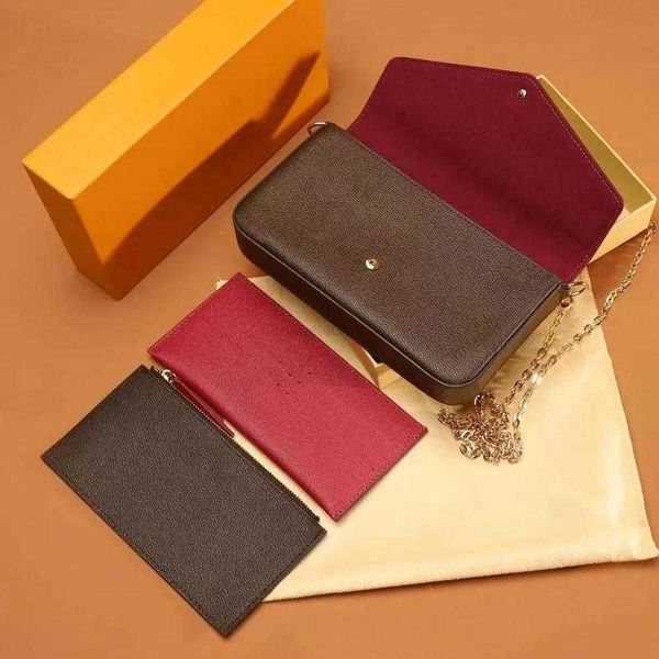 

3 pcs set women shoulder bags favorite multi pochette accessories crossbody purse messenger handbags flower designer lady leather with box a, Red;black