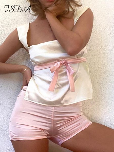 

women's tanks camis fsda bandage crop women sleeveless y2k bow backless summer tank elegant off shoulder cami casual party 230417, White