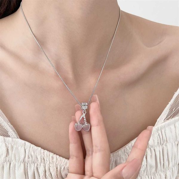 

pendant necklaces pink cherry pendant necklaces korean style red heart necklace for women cute fruit opal clavicle chain y2k fashion party j, Silver