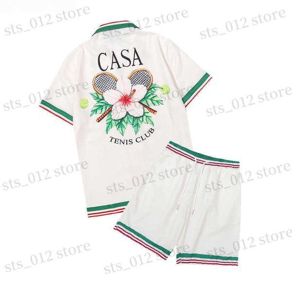 

men's tracksuits casablanc shirts 2022 new surfing lazy wind silk satin long sleeve shirt men's and women's shirts shorts set, Gray