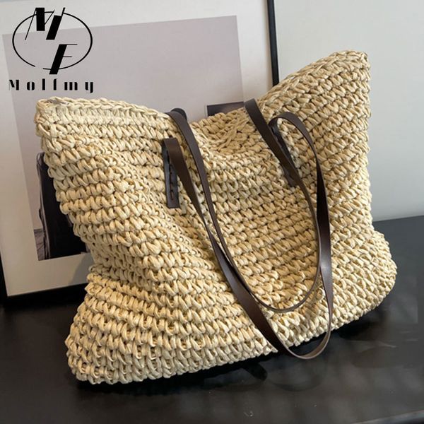 

evening bags straw woven tote casual large luxury design capacity handbag beach shoulder simple women's bag style shopping summer bolso