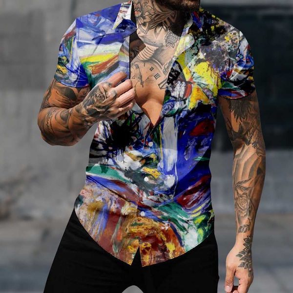 

men's casual shirts men's fashion haiian style oil painting pattern shirt 3d print cozy casual short sleeve beach oversized clothe, White;black