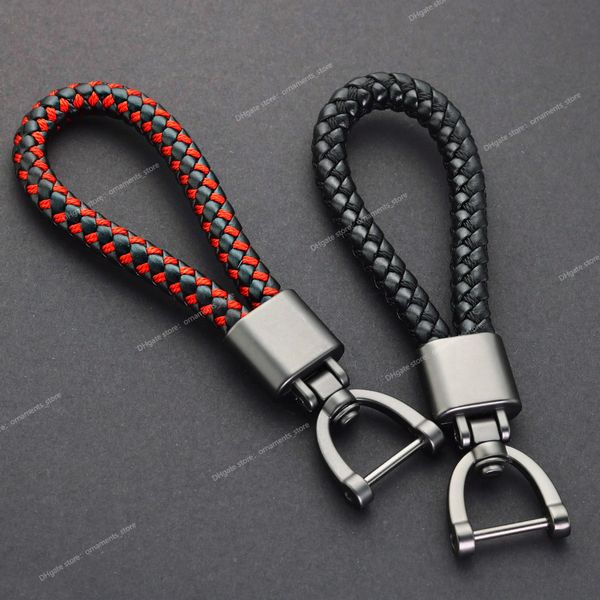 

hand woven leather car keychain detachable metal 360 degree rotating horseshoe buckle key chain for men gift k393 fashion jewelrykey chains, Silver