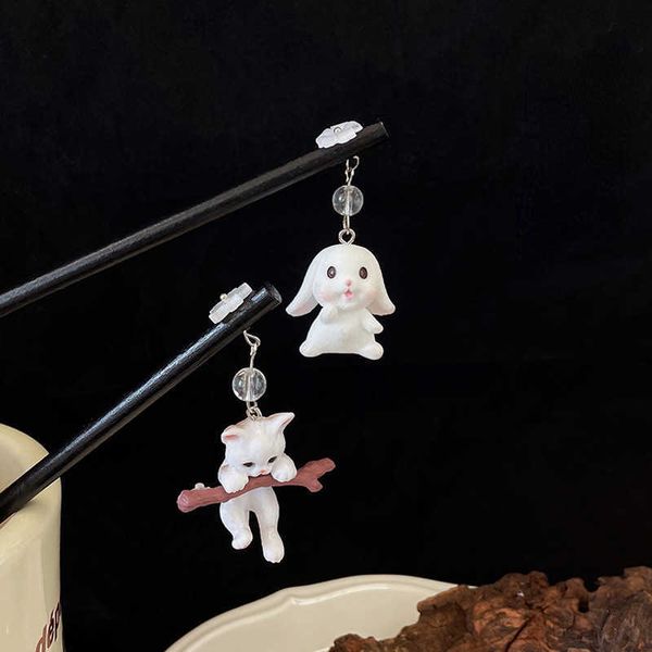 

hairpins black ebony wooden hairpin cute cartoon cat little rabbit hair sticks women wedding accessories bridal headwear jewelry w0417, Golden;silver