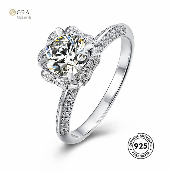 

1ct moissanite engagement ring white gold solid 925 silvr custom diamond jewelry ready to ship, Slivery;golden