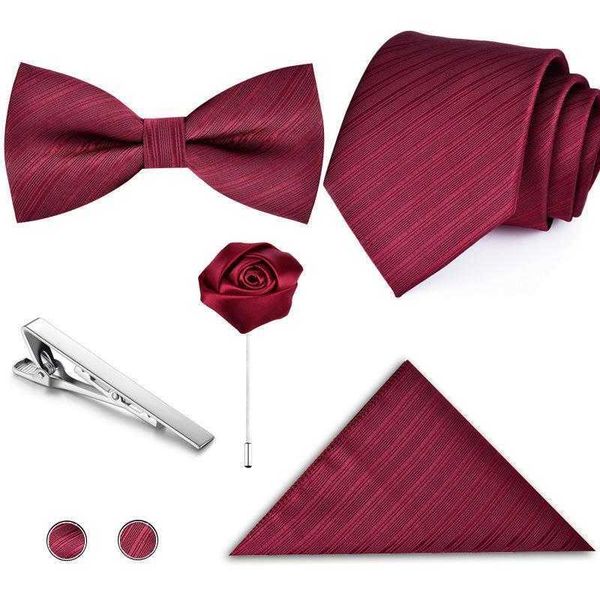 

mens 8 piece tie wine red bridegroom wedding bow square scarf business formal wear, Black;blue